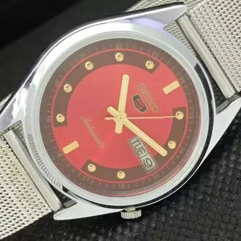 ВОССТАНОВЛЕННЫЕ ВИНТАЖНЫЕ SEIKO 5 AUTO 7019A ЯПОНИЯ МУЖСКИЕ D/D КРАСНЫЕ ЧАСЫ 593a-a311242-9 SKU593a-a311242