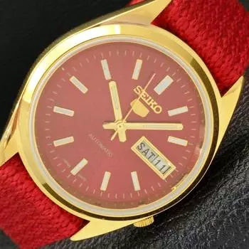 ВОССТАНОВЛЕННЫЕ ВИНТАЖНЫЕ SEIKO 5 АВТОМАТИЧЕСКИЕ 6309A ЯПОНИЯ МУЖСКИЕ ЧАСЫ С КРАСНЫМ ЦИФЕРБЛАТОМ a425911-2 RL620a-a425911