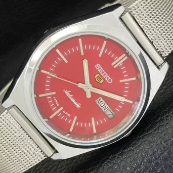 ВОССТАНОВЛЕННЫЕ ВИНТАЖНЫЕ SEIKO 5 АВТОМАТИЧЕСКИЕ 6309A ЯПОНИЯ МУЖСКИЕ ЧАСЫ С КРАСНЫМ ЦИФЕРБЛАТОМ a434688-2 R121-a434688