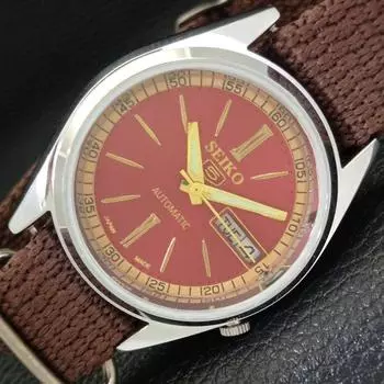 ВОССТАНОВЛЕННЫЕ ВИНТАЖНЫЕ SEIKO 5 АВТОМАТИЧЕСКИЕ 7019A ЯПОНИЯ МУЖСКИЕ ЧАСЫ С КРАСНЫМ ЦИФЕРБЛАТОМ a435126-2 R122-a435126
