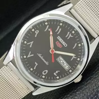 ВОССТАНОВЛЕННЫЕ ЯПОНСКИЕ 6309A SEIKO 5 АВТОМАТИЧЕСКИЕ МУЖСКИЕ ЧАСЫ С ЧЕРНЫМ ЦИФЕРБЛАТОМ В АРАБСКОМ СТИЛЕ a427339-2 QRL-a427339