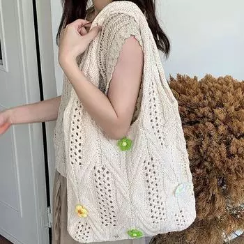 Вязаная сумка Тканая сумка Flower Niche All-in-one Bag Женская сумка через плечо Premium Sense абрикосовый