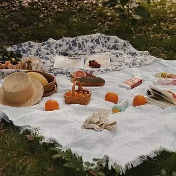 Вязаный плед для пикника, белый коврик для пикника, одеяла для дивана с кисточками, коврик для палатки, напольное одеяло для кемпинга, пляжный декор для дома S 90X90cm
