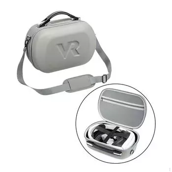 VR Headset Storage Bag PU Gray with Handle Accessories for Quest Pico4 Ultra
