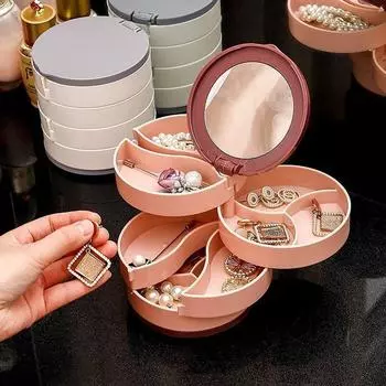 Вращающаяся коробка для хранения серег с зеркальной рамкой для ожерелья и ювелирных изделий Новая шкатулка для драгоценностей в виде сережек