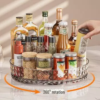 Вращающаяся кухонная полка для специй и поворотный столик для хранения 360° Silent Rotating Plate белый/кремовый