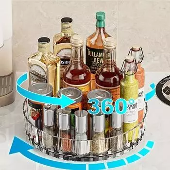 Вращающийся на 360 градусов поднос для хранения приправ, многофункциональный шкаф для кладовой, поворотный стол для косметики, ящик для хранения в ванной, кухонный органайзер серый