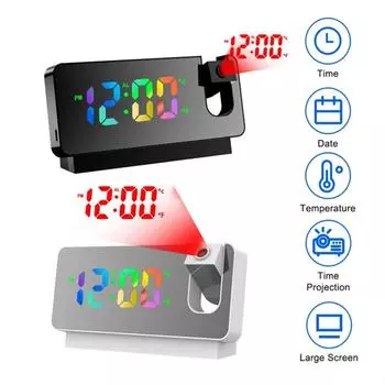 Вращение на 180°, светодиодный цифровой проекционный будильник, USB электронный потолочный проектор, будильник для спальни, прикроватные настольные часы белый