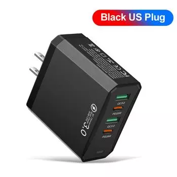Всего 100 Вт 4 в 1 4 USB 2 Type C быстрая зарядка быстрое настенное зарядное устройство для iPhone Samsung Xiaomi Oppo мобильный телефон адаптер US Plug Black