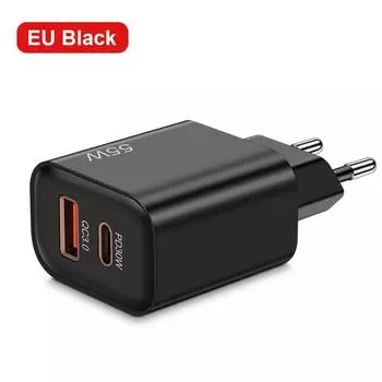 Всего 55 Вт USB C PD 30 Вт быстрое зарядное устройство для iPhone 15 14 13 Samsung Mate60 Nova Xiaomi OPPO POCO адаптер питания для быстрой зарядки EU Black