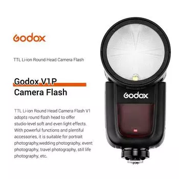 Вспышка для камеры Godox V1P Speedlite Speedlight с круглой головкой, встроенная беспроводная система 2,4G X с JP Plug чёрный