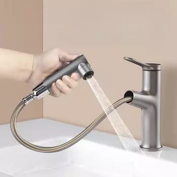 Выдвижной кран для умывальника с горячей и холодной водой для ванной комнаты, туалета, смесителя для умывальника чёрный