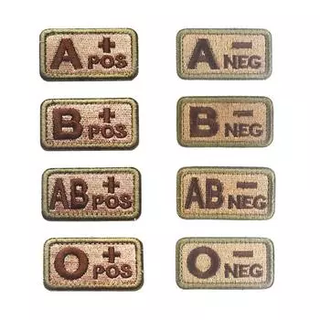 Вышитые тактические значки на липучке с указанием группы крови: A, B, AB, O, +POS, -NEG — военная и наружная идентификация. B+