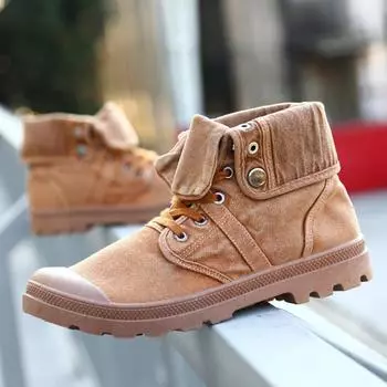 Высокие коричневые парусиновые туфли на шнуровке на платформе Paladin Cuffed Martin Shoes для мужчин и женщин, вулканизированные повседневные кроссовки для ходьбы 39 коричневый