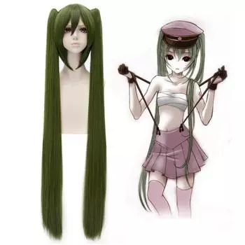 Высокое качество аниме Vocaloid Senbonzakura Miku 120 см длинные парики в стиле милитари армия волосы косплей костюм парик One Size зелёный