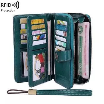 Высокое качество женский кошелек RFID противоугонные кожаные кошельки для женщин длинная молния большой женский клатч женский кошелек держатель для карт синий
