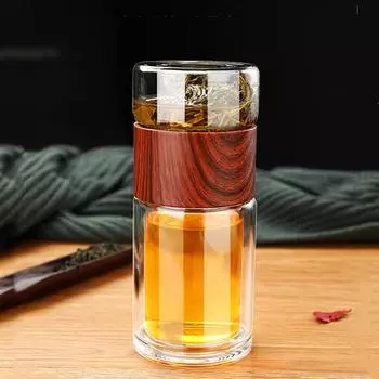 Высококачественная двойная стеклянная бутылка для воды с чехлом, бутылка для чая, заварочный стакан, бутылка для воды, экологически чистая 230ml коричневый