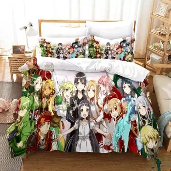 Высококачественный 3D-принт с рисунком Sword Art Online, пододеяльник с наволочкой, комплект постельного белья в стиле аниме, декор для спальни EU Twin 135x200cm