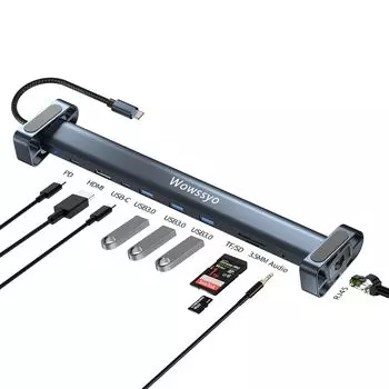 Высокопроизводительный USB C-концентратор, док-конвертер типа C, адаптер [версия 2024 г.] 10-в-1 [4K HDMI/Ethernet/PD 100 Вт/ Type-C/3
