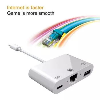 Высокоскоростной адаптер к проводной сети Ethernet RJ45 для iPhone/iPad с зарядкой и USB 3