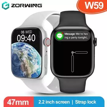 W59 Смарт-часы для мужчин и женщин 47 мм ЭКГ GPS Смарт-часы 2,2 дюйма 105 Спортивные часы серии 8 W58 обновлены для Android Ios с фиксатором ремешка