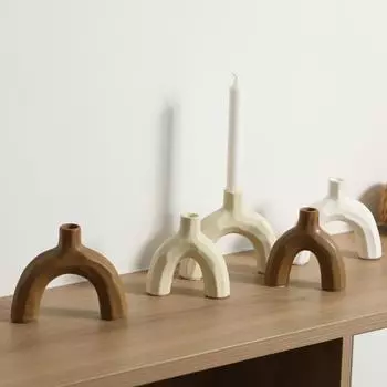 Wabi-sabi style ceramic candle holder ornaments living room home desktop retro candle holder atmosphere soft decoration HP856-3W White Candlestick