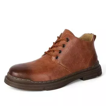 WAERTA Brand New Men Boots Vintage Work Ankle Boots Fashion Lace-Up Casual Handmade Quality Casual Leather Shoes British Styl 38 коричневый