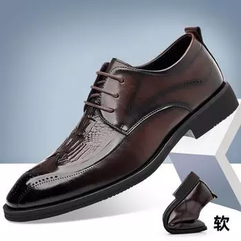 WAERTA Classic British Style Pointed Toe Leather Shoes Men Oxfords Business Formal Man Leather Shoes Brogue Flats Wedding Shoe 38 коричневый