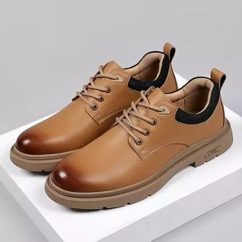 WAERTA Men s Boots British Work Boots Low-top Flat Men Work Shoes Versatile Man Casual Shoes Retro Motorcycle Real Leather Shoes 38 коричневый