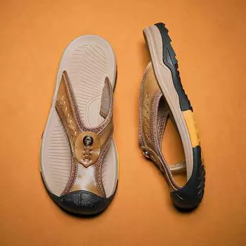 WAERTA Men s Summer Leather Sandals Hiking Shoes Sneakers Non-slip Male Slippers Big Size 38-46 Zapatos Hombre Casual Shoes 38 коричневый