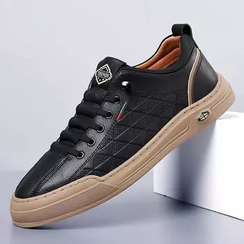 WAERTA New Handmade Shoes Genuine Leather Casual Shoes for Men Flat Platform Shoes Outdoor Footwear Loafers Breathable Sneakers 38 чёрный