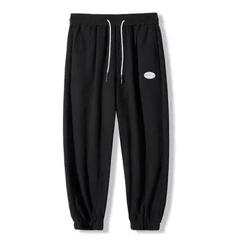 Waffle Trousers Men s Summer Thin Tie-fitting Loose Casual Men s Large Size Versatile Trousers M чёрный