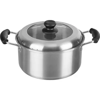 Кастрюля Wahei Freiz 24 см из нержавеющей стали с толстым дном и крышкой Lowther для двух рук, газовая/IH RB-2318 серебряный