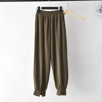 Waist Wide Leg Lantern Harem Pants Cropped Pants Women Spring Foreign Trade Orders Exported to Japan Sports Ankle-tied Straight Slimming Casual Pants Curry M
