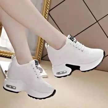 Walking Shoes Mesh Women Breathable Casual trainers Outdoor Platform Ladies Sneakers Fitness Shake Shoe invisible high heels 35 чёрный