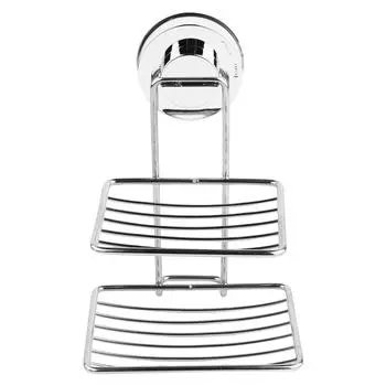 Wall Absorbing Soap Box Double Tier Stainless Steel Suction Cup Holder Shower Bathroom Kitchen Non Rust Corrosion Resistant ABS