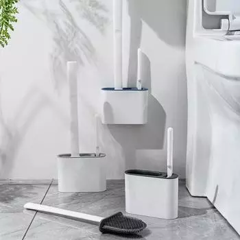 Wall Hanging Toilet Brush Long Handled Silicone Toilet Brush Bristles WC Cleaning Brush Bathroom Accessories Household cleaning синий