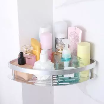 Wall Mount Bathroom Shelves No Drill Shampoo Storage Rack Holders Kitchen серебряный