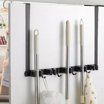 Wall Mount Mop Storage Rack Over The Door Broom Holder Hooks Stainless Steel Kitchen Bathroom Tool Organizer Accessorie чёрный