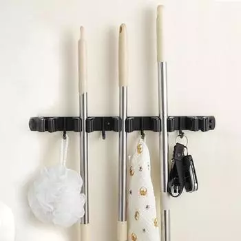 Wall Mount Mop Storage Rack Over The Door Broom Holder Hooks Stainless Steel Kitchen Bathroom Tool Organizer Accessorie чёрный
