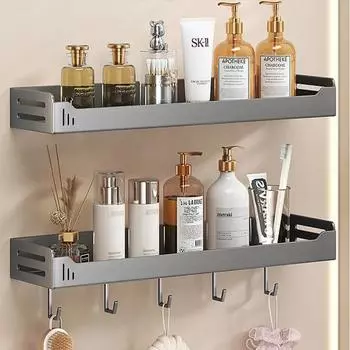 Wall Mounted Punch-free Kitchen Storage Rack Carbon Steel Seasoning Bottle Storage Bathroom Shampoo Shower Rack