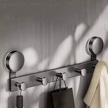 Wall Mounted Suction Cup Hooks 5/6 Hooks Door Rear Hook Portable Coat Hanger Bathroom Accessories Grey/5Hooks