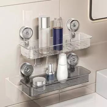 Wall Mounted Suction Cup Storage Rack Strong Load-bearing Easy to Install Bathroom чистый