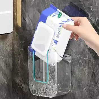 Wall Mounted Tissue Box Wet Wipes Box Non Punching Face Wash Towel Storage Suction Paper Box Large Opening And Large Capacity