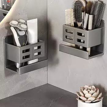 Wall Mounted Toothbrush Holder Cosmetic Storage Box For Comb Razor Punch-Free Bathroom Space Saving Accessories белый