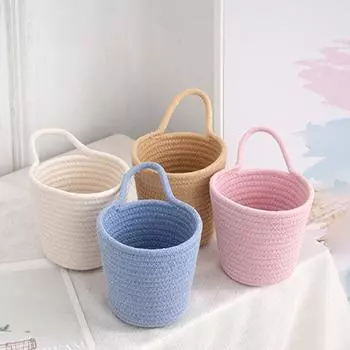 Wall-Mounted Woven Basket Hand-woven Organizer Container Wall Basket With Handle Toy Storage Vegetable Rope Bins For Kitchen хаки
