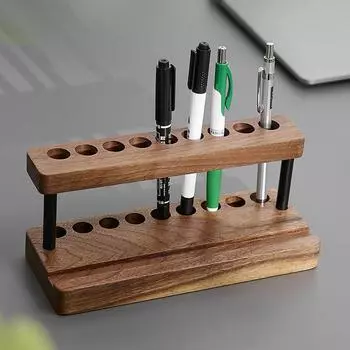 Walnut Multifunction Pens Holder Creative Wood Phone Rack Pen Display Stand with 9 Slots Cell Phone Stand