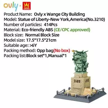 Wange Милая Статуя Свободы Нью-Йорк Америка Здание MOC Игрушка Развивающий Конструктор Детский Подарок №3210