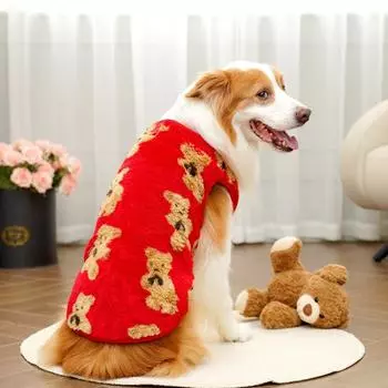 Warm Fleece Dog Vest Cute Bear Pattern Vest Pitbull Fashion Winter Puppy Clothes New Year s Gift 5XL
