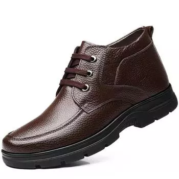 Warm Genuine Leather Men Boots Winter Big Size38-48 Ankle Boots Men s Lace Up Comfortable Non-slip Male Fur Snow Boots H447 38 коричневый